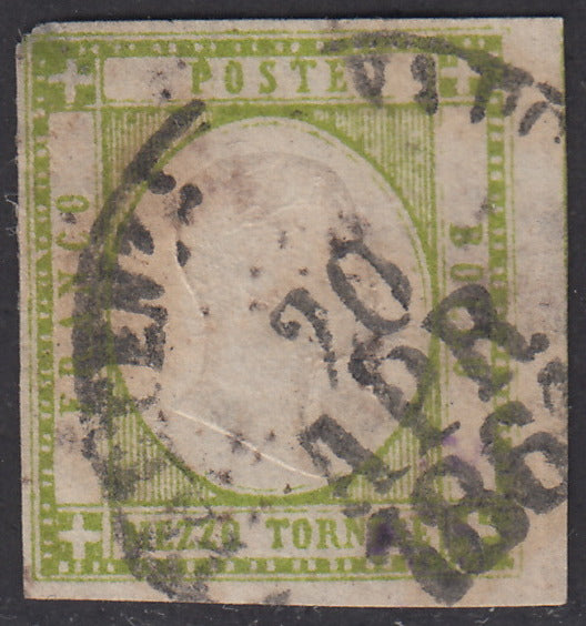 1861 - Effigie di Vittorio Emanuele II, 1/2 tornese verde giallo chiaro usato 20/4/61 (17a)