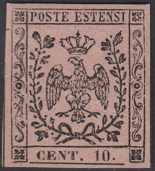 1852 - Ducato di Modena emissione con punto dopo la cifra, c. 10 rosa nuovo gomma integra (9)