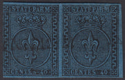 1852 - I emissione c. 40 azzurro coppia orizzontale usata (5).