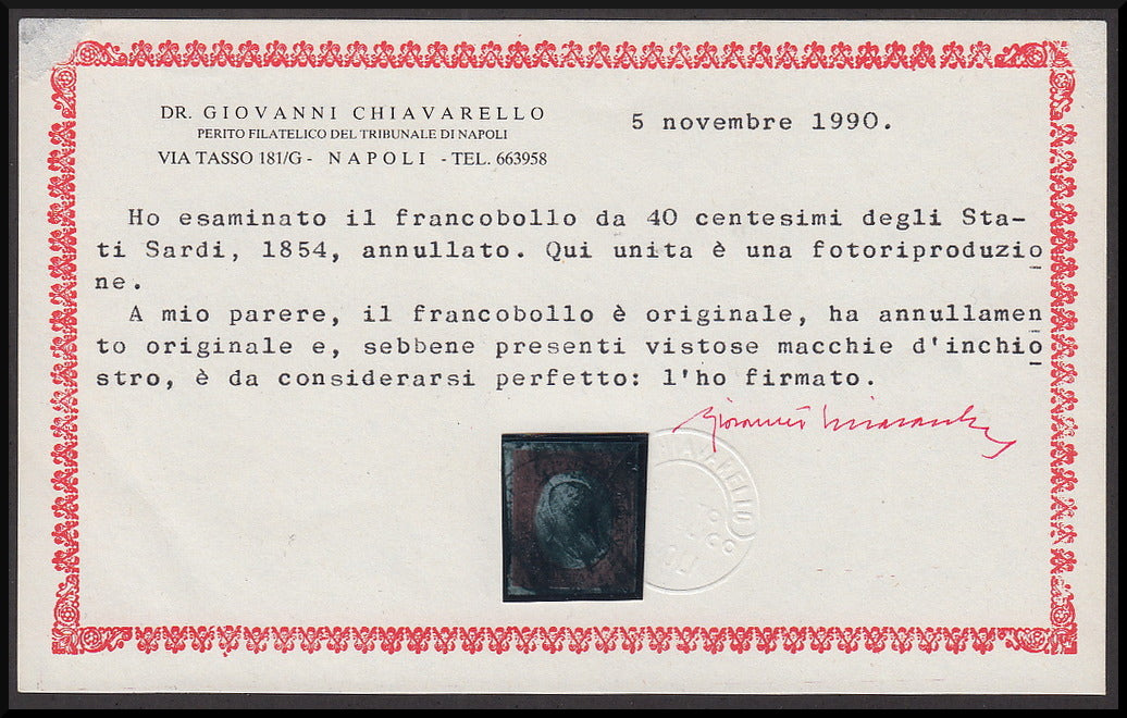 Sardegna 1854, III emissione c.40 rosso mattone chiaro usato (9b)