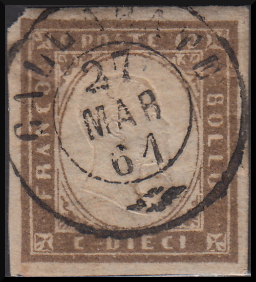 1861 - Sardinia IV issue c. 10 brown teue I table used (14Ch)