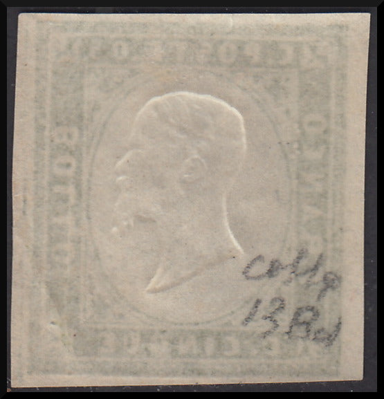 1859 - Sardinia IV issue c. 5 light greyish olive green III composition (13Bd) new with rubber.