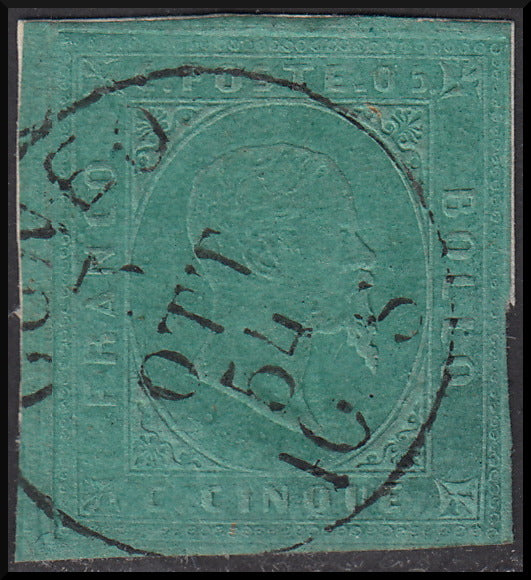 1853, II emissione c. 5 verde usato CUNEO 3 OTT 54 (4)