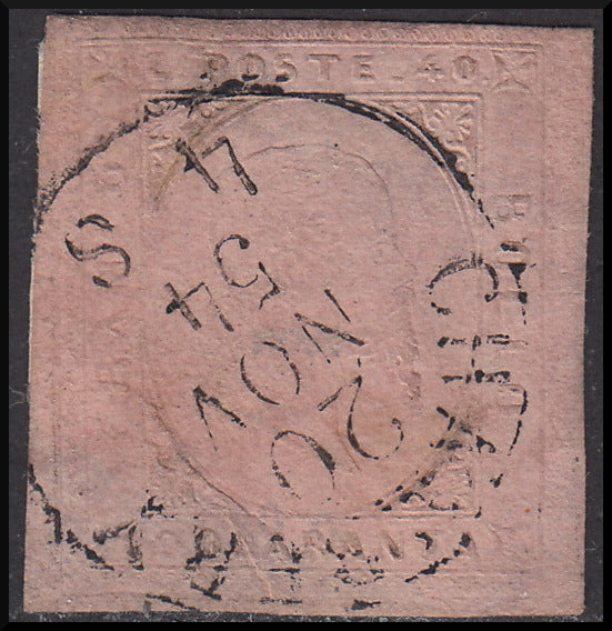 1853 - II emissione c. 40 rosa usato con annullo di Chambery 20 Novembre 1854  (6a)