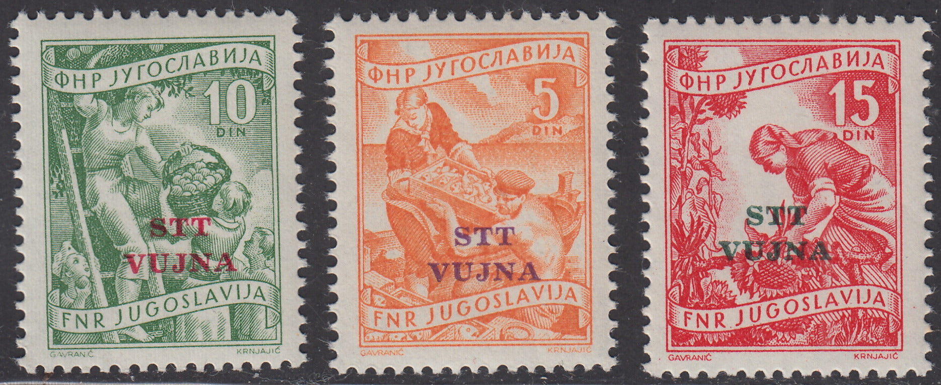 1954 - Economia e Industria con disegno odificato serie completa di tre valori nuova integra (98/100)