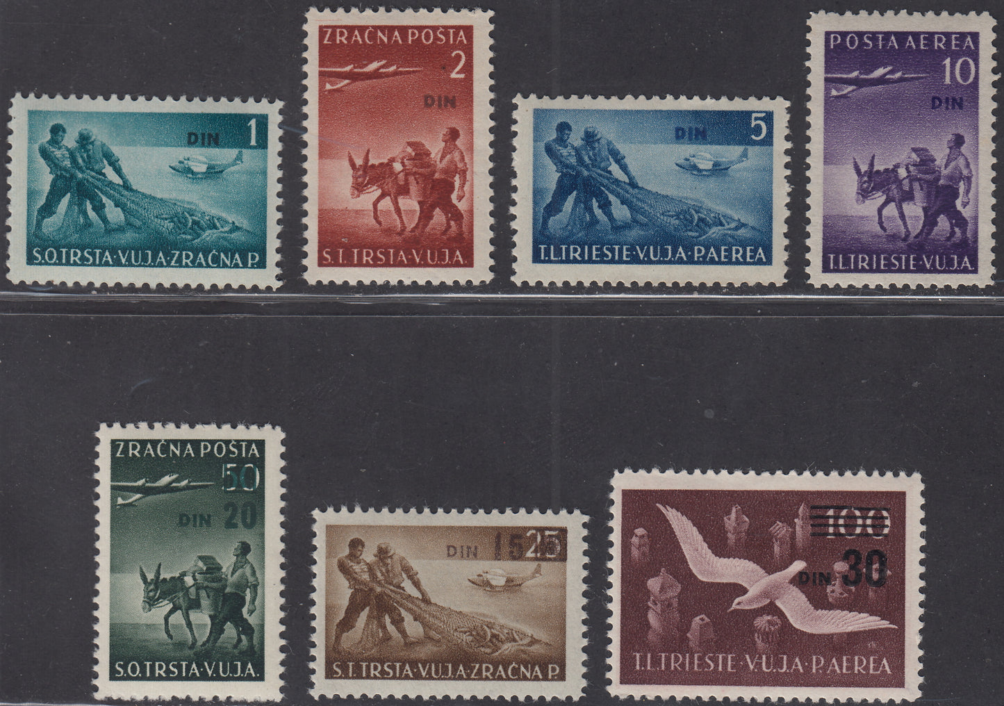 1949 - Posta Aerea, soggetti e formati vari con soprastampa e nuovo valore, serie completa di 7 valori nuova integra (10/16)