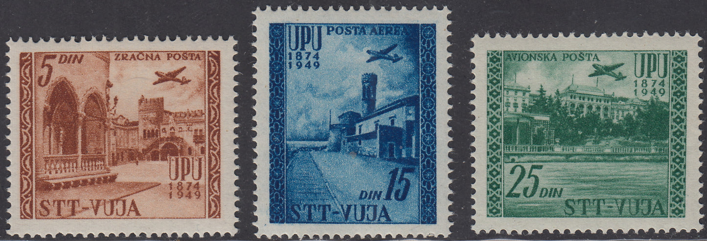 1954 - Posta Aerea, 75° anniversario dell'UPU, serie completa di 3 valori nuova integra (17/19)