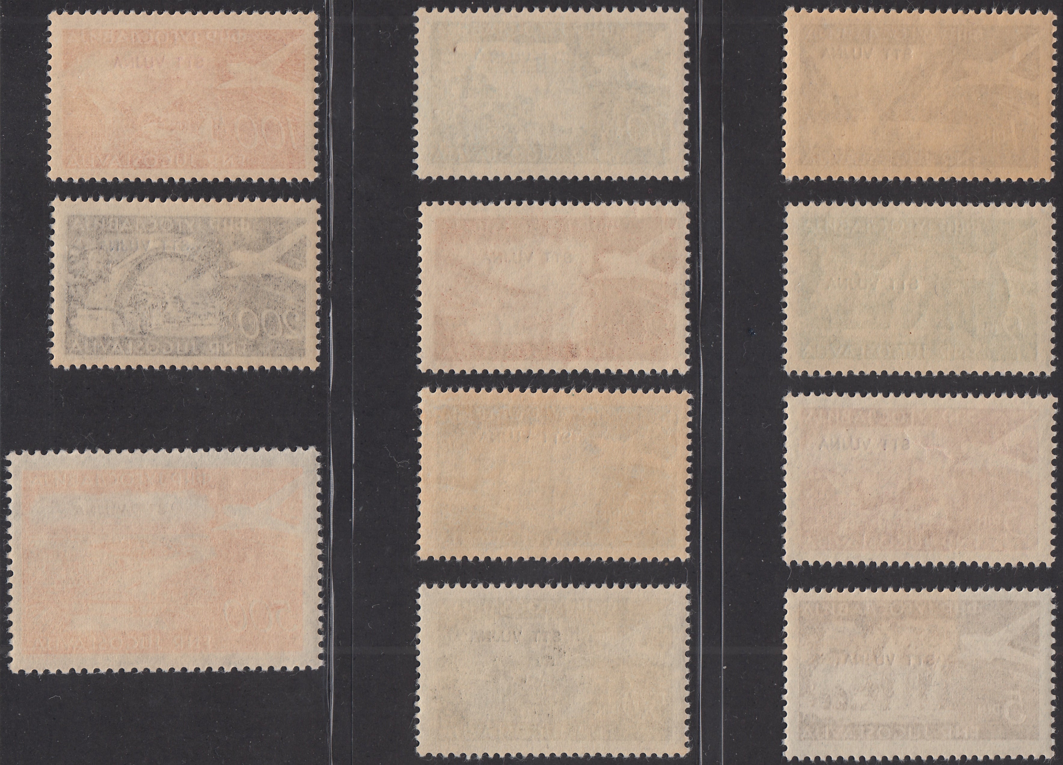 1954 - Posta Aerea, francobolli di Jugoslavia soprastampati, serie completa di 11 valori nuova integra (21/31)