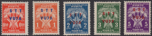 1949 - Yugoslavia tax stamps overprinted, complete set of five new copies with intact rubber (1/5). 