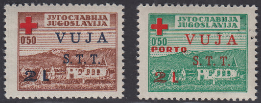 1948 - "Pro Croce Rossa", sellos benéficos yugoslavos sobreimpresos, dos nuevos valores intactos (4, 5)