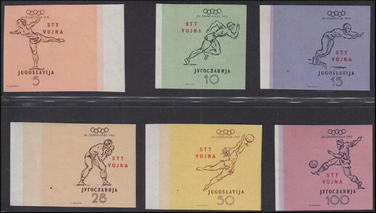 Trieste zone B - Helsinki Olympics, complete set of six overprinted values ​​STT VUJNA not perforated