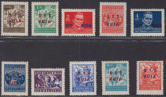 1949 - Francobolli di Jugoslavia soprastampati, dieci valori nuovi integri (7/16)