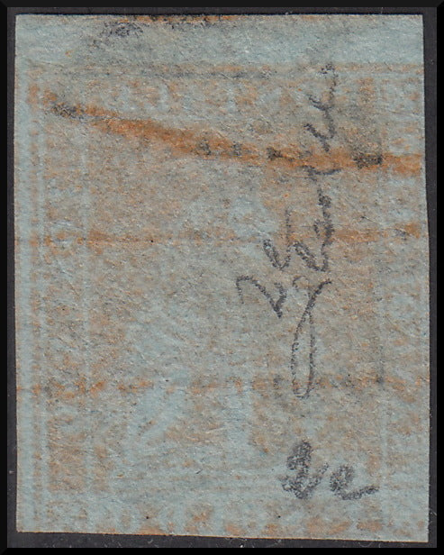 Leone di Marzocco, 1 soldo arancio su carta grigio-azzurrata e filigrana corona, usato (2e)
