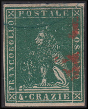 TOS22 - 1857 Leone di Marzocco, 4 green crazie on white paper and watermark wavy lines used (14)
