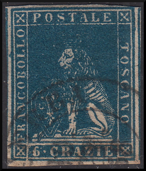 TOS23 - 1857 Leone di Marzocco, 6 light blue crazie on white paper and wavy lines watermark used (15)