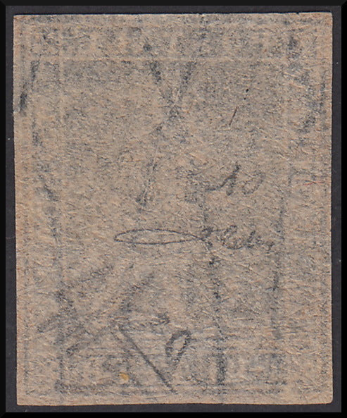 TOS25 - 1857 Leone di Marzocco, 1 quattrino nero su carta bianca e filigrana linee ondulate usato (10)