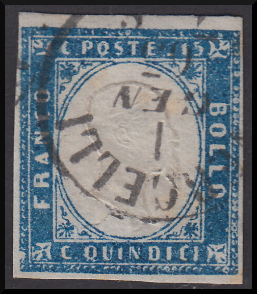 Kingdom of Italy c.1863 15 light blue Sardinia type used 1/1/1863 first day of issue (11d)