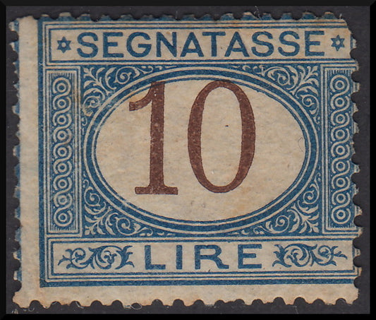 Kingdom of Italy 1870 tax postage I series L. 10 blue and brown new with original rubber (14)