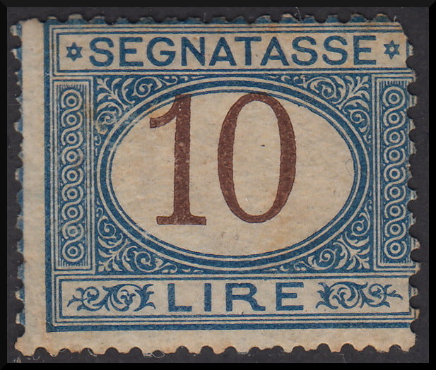 Regno d'Italia 1870 segnatasse I serie L. 10 azzurro e bruno nuovo con gomma originale (14)