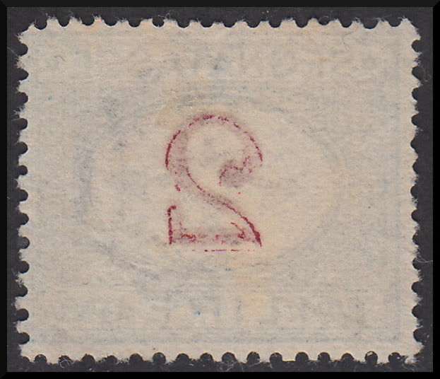 Kingdom of Italy, postage due, L. 2 light blue and carmine with decal of the number "2", used (29c)