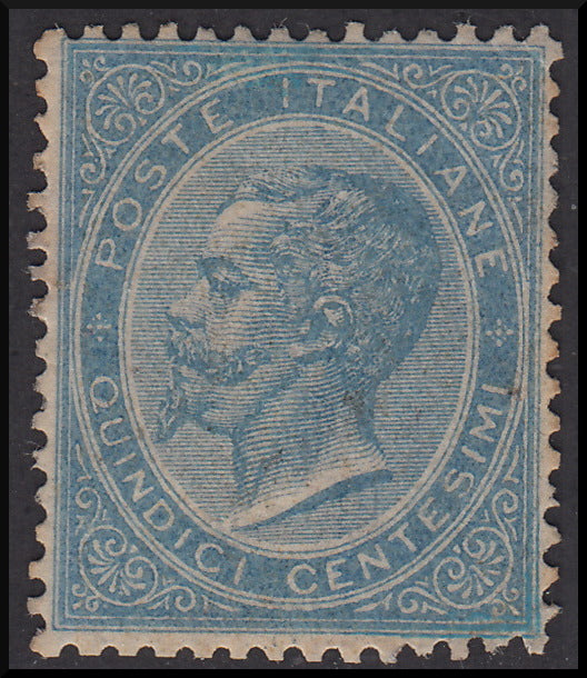 VEII5 - 1863 - Kingdom of Italy issue De La Rue (London) c. 15 new light blue with rubber (L18b)