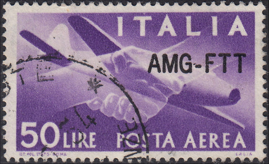 Airmail, 50 cents violet with overprint of new type AMG - FTT (22A) used