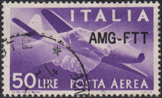 Posta Aerea, 50 centesimi violetto con soprastampa di nuovo tipo AMG - FTT (22A) usato