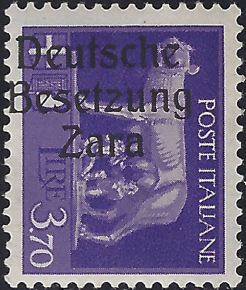 Occupazione tedesca di Zara, L. 3,70 violetto soprastampato "Deutche Beseztung Zara" (14) **